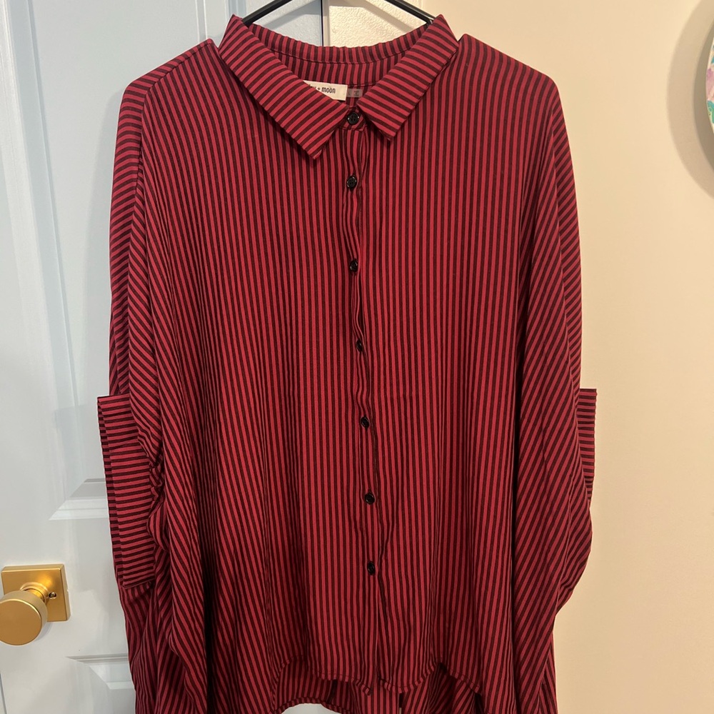 Day+Moon Striped Oversized Button Down - Maroon/Burgundy